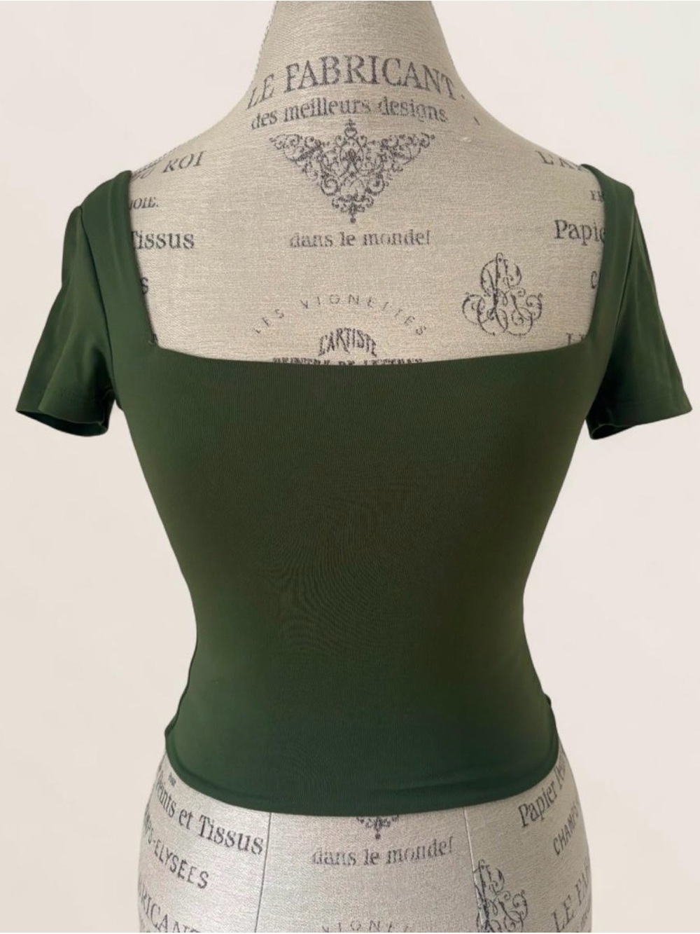 Babaton Forest Green Square Neck Short Sleeve Crop Top